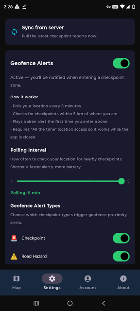 Geofence alert settings
