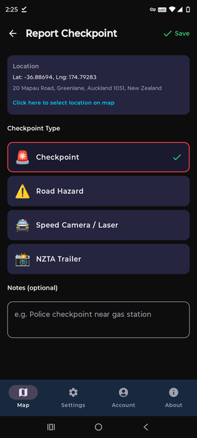 Report a checkpoint